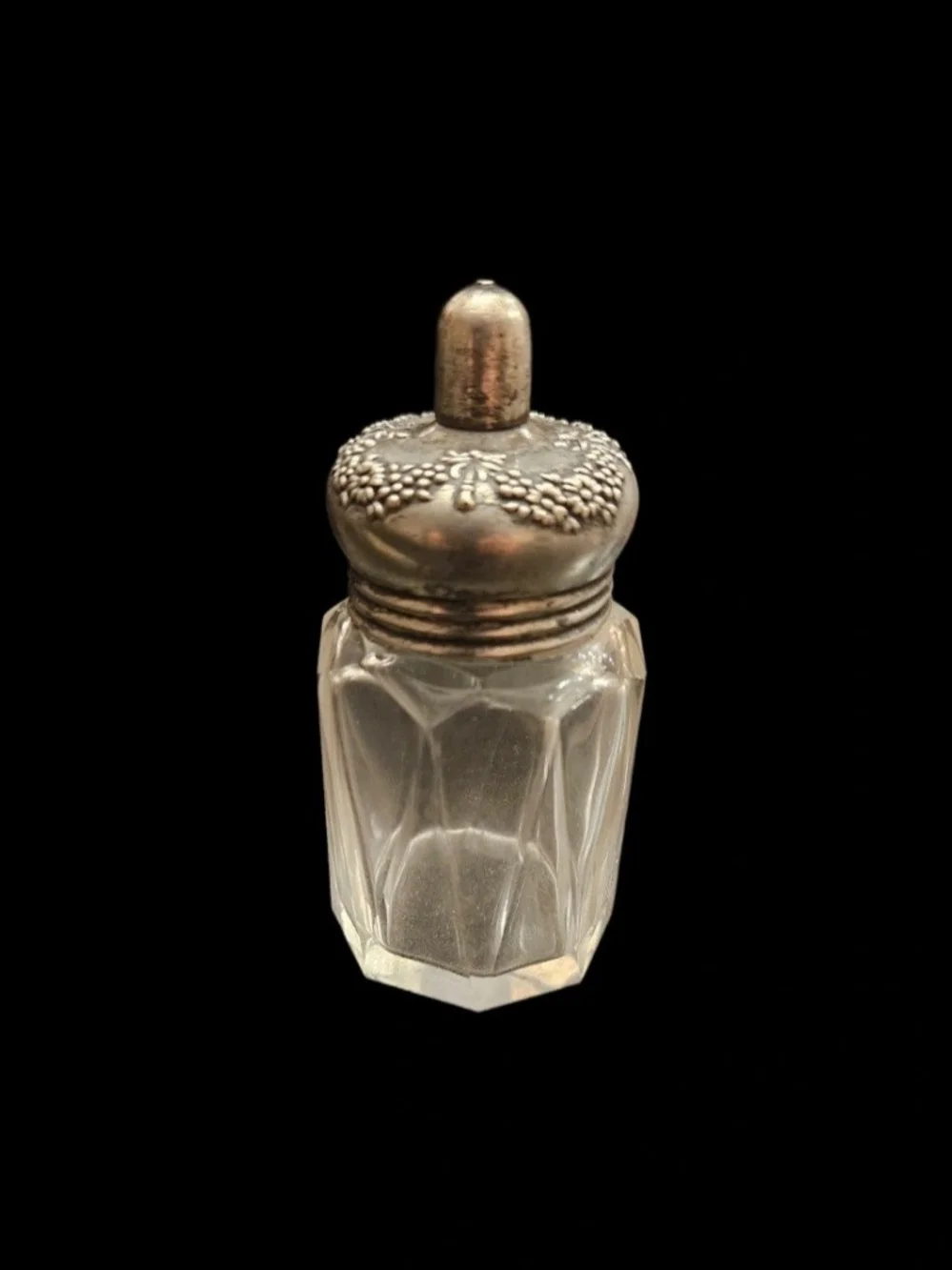 Antique La Pierre Sterling Silver Cut Glass Powder Jar Floral Repousse Lid 3